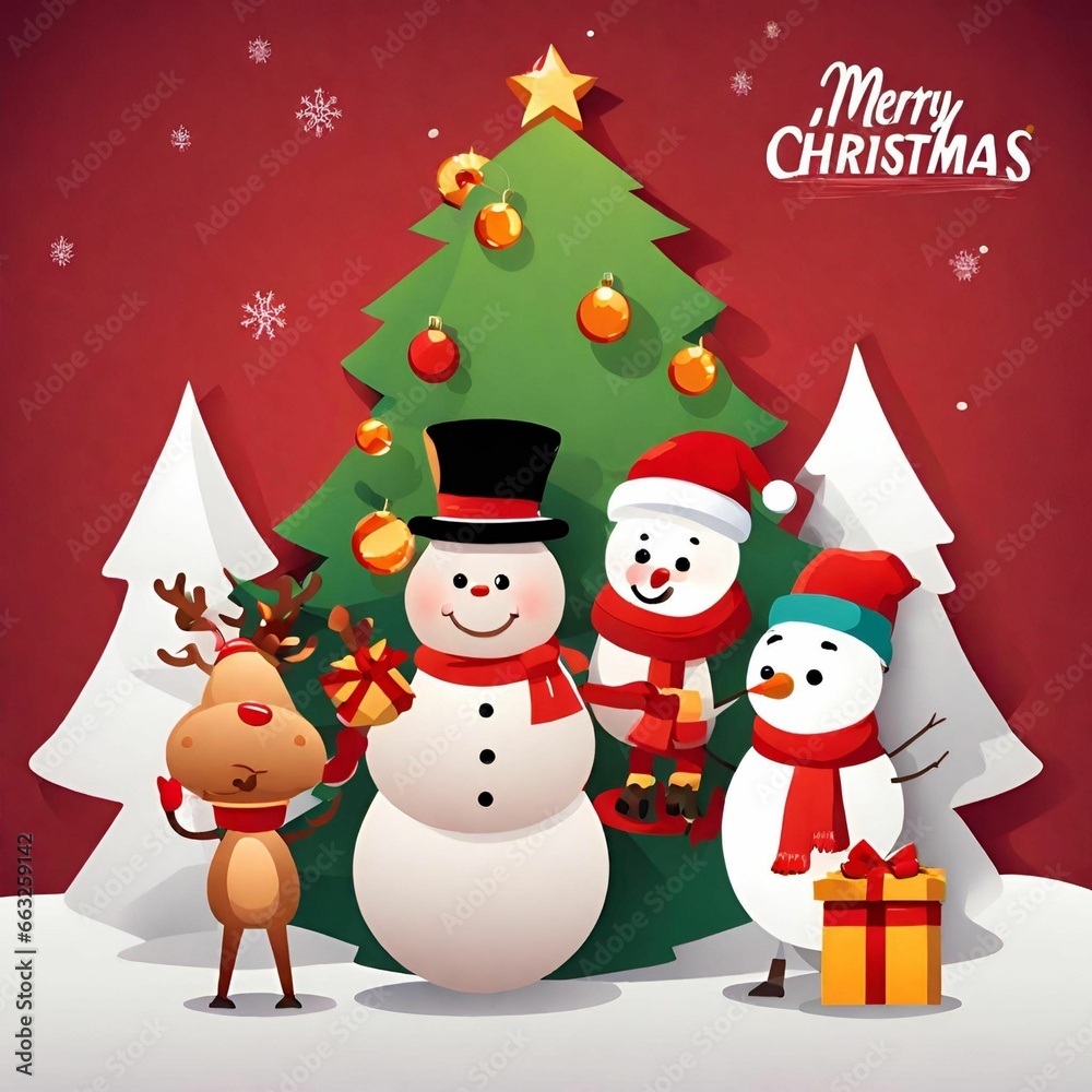 Merry Christmas and Happy New Year greeting card. Cute cat in santa hat sitting on a gift box. Vector illustration.
Merry Christmas and Happy New Year greeting card. Cute cat in santa hat sitting on a gift box. Vector illustration.