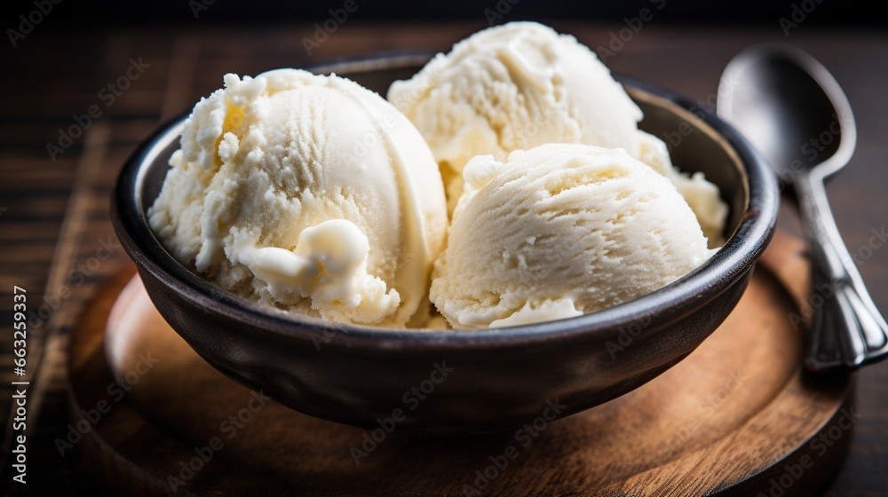 Homemade Organic Vanilla Ice Cream on bowl. AI generated image