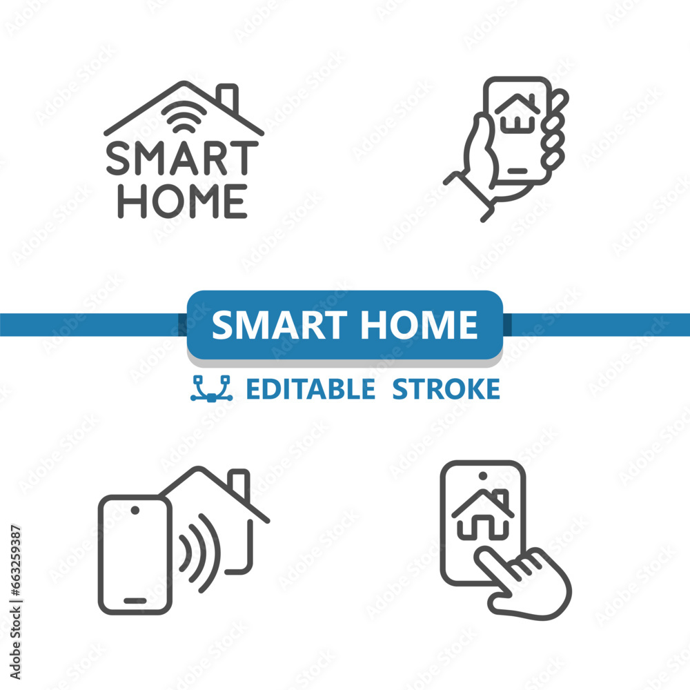 Smart Home Icons. House, Technology, Smartphone, Mobile Phone, Wireless, WiFi Icon