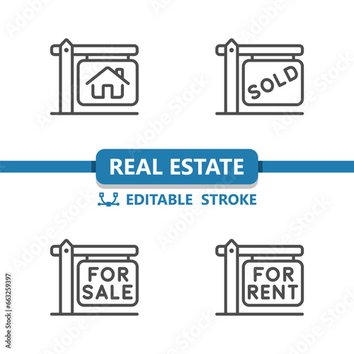 Real Estate Sign Icons. For Sale, For Rent, Sold, House Icon