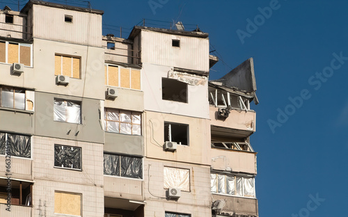 Damaged building by shelling in October by a Russian attack in Kyiv