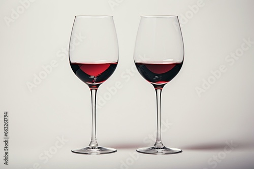 Two wine glasses sit together on a white background. Generative AI