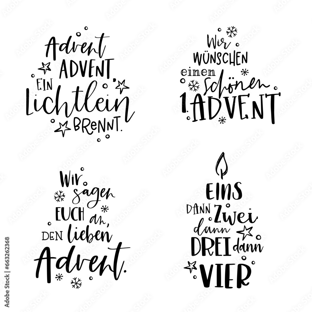 Collection of vector handwritten Advent calligraphic lettering text in ...