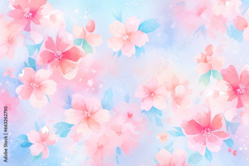 Colorful Blue And Pink Flower Watercolor Pattern Background. Wallpaper. Valentine's Day Banner. Abstract. Winter. Christmas. Generative AI