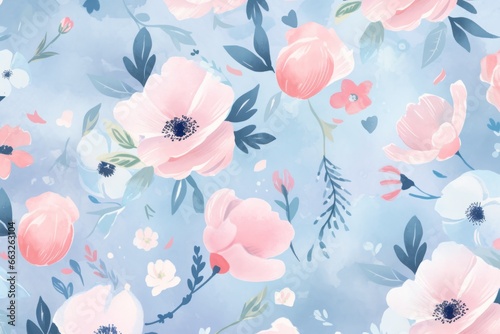 Colorful Blue And Pink Flower Watercolor Pattern Background. Wallpaper. Valentine's Day Banner. Abstract. Winter. Christmas. Generative AI