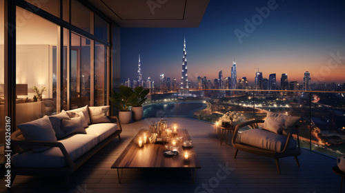 A luxurious balcony located in the heart of Dubai's