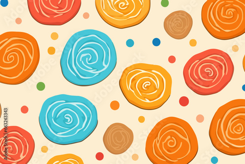 Cinnamon roll quirky doodle pattern, wallpaper, background, cartoon, vector, whimsical Illustration
