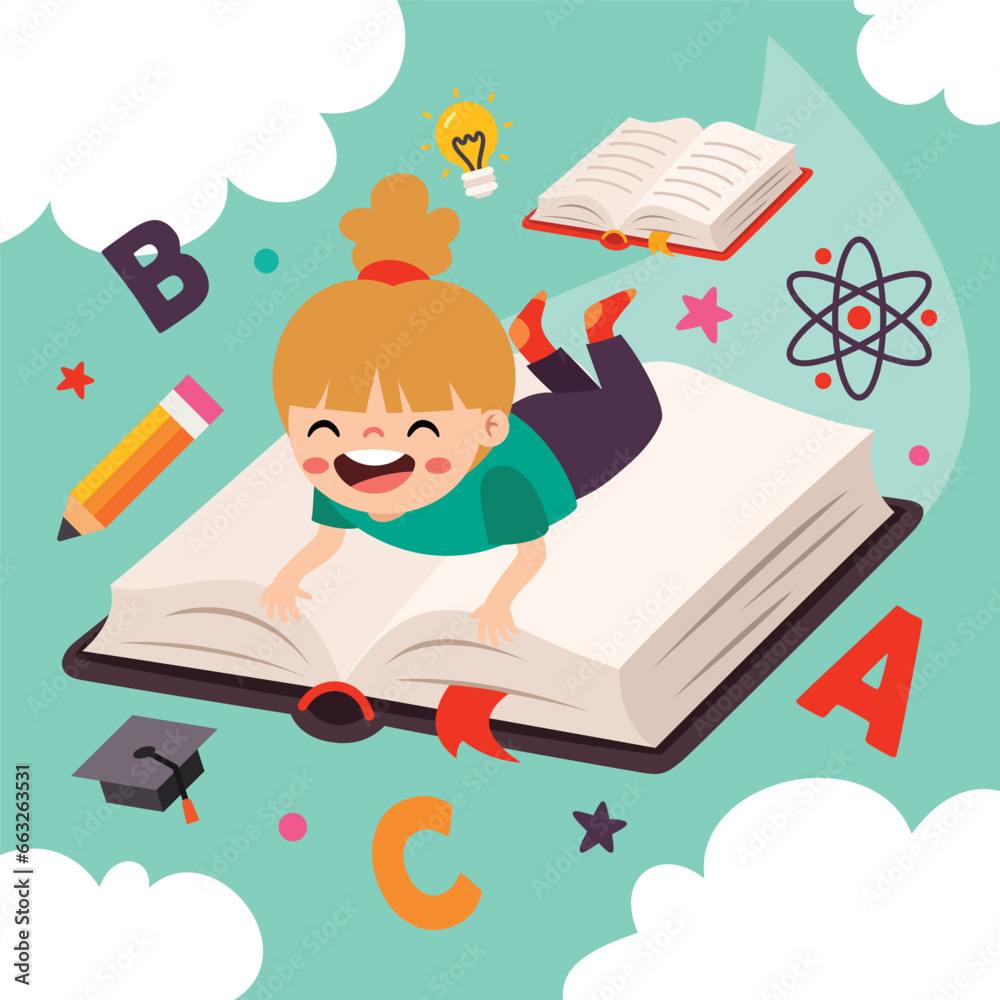 Cartoon Kid Flying With Book Cartoon Kid Flying With Book