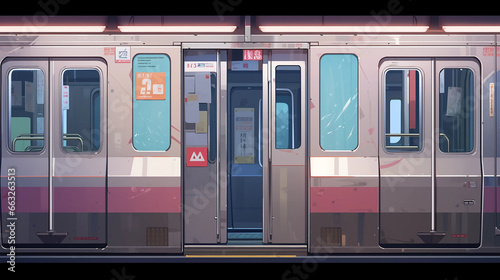 a side view of the doors of a subway train photo
