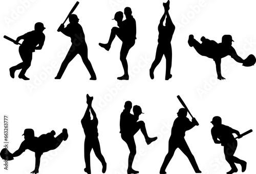 Vector set of Baseball Players Silhouettes