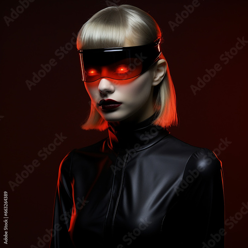 Fashion portrait of a young beautiful women neon glasses colorful background