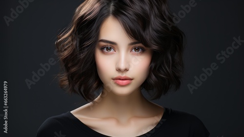 beauty brunette woman model with short hair with natural makeup perfect clean skin