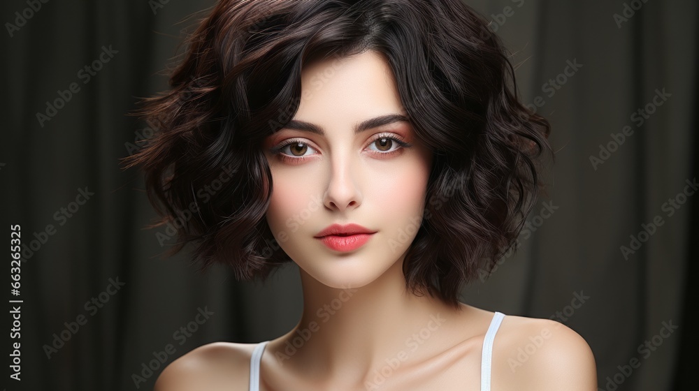 Fototapeta premium beauty woman model with short hair natural makeup perfect clean skin