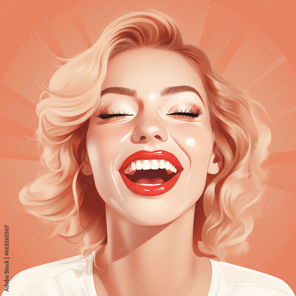 Happy laughing young beautiful woman, positive expressions. Open happy female face with charismatic smile. AI generated. 