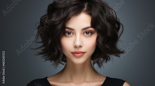 beauty woman model with short hair natural makeup perfect clean skin