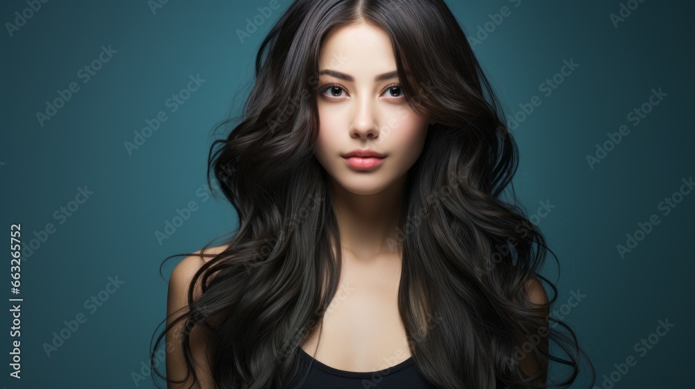 Fototapeta premium young asian beauty woman model with long with natural makeup perfect clean skin