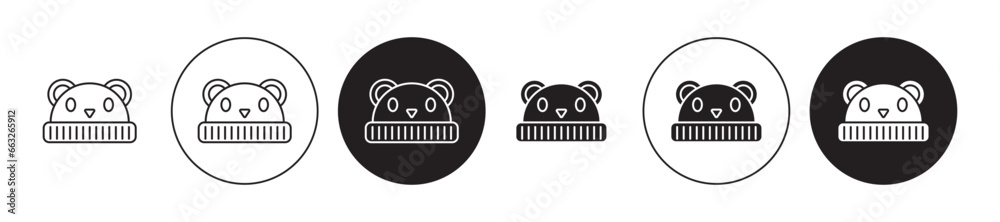 Baby hat line icon set. Beanie animal newborn baby cap icon in black color for ui designs.