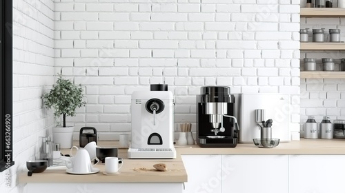 Modern Urbanic style kitchen  with a coffee corner and coffee machine  photo