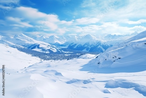 panorama of winter mountains with snow. copy space background  generative ai