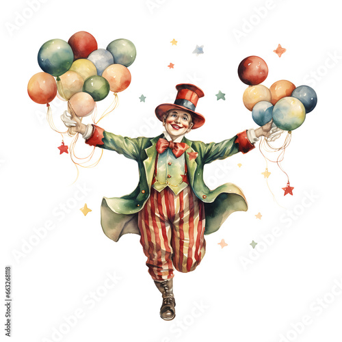 circus juggler, Christmas clipart, watercolor illustration photo