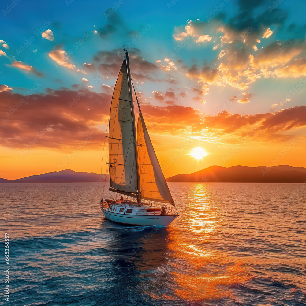 a sailboat near a sunset-sea
