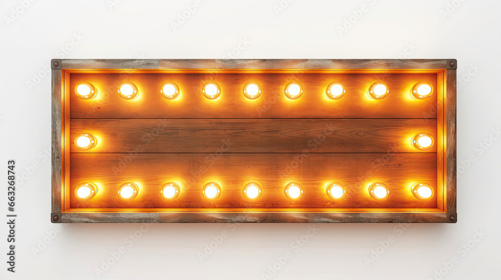 Retro empty glowing yellow billboard with light bulbs on white wall background  3D rendering