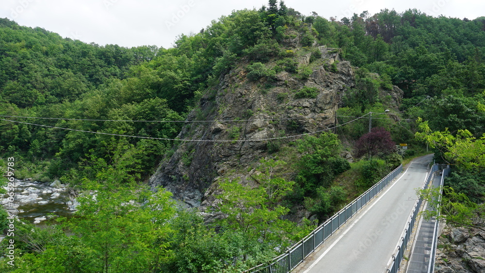 A bridge and a river close to Malvicino in Italy, in the month of May