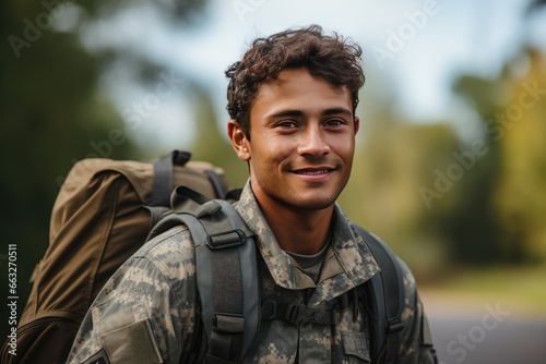 A joyful young soldier coming back home after serving in the army.