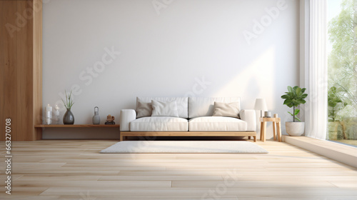 View of white living room in scandinavian style