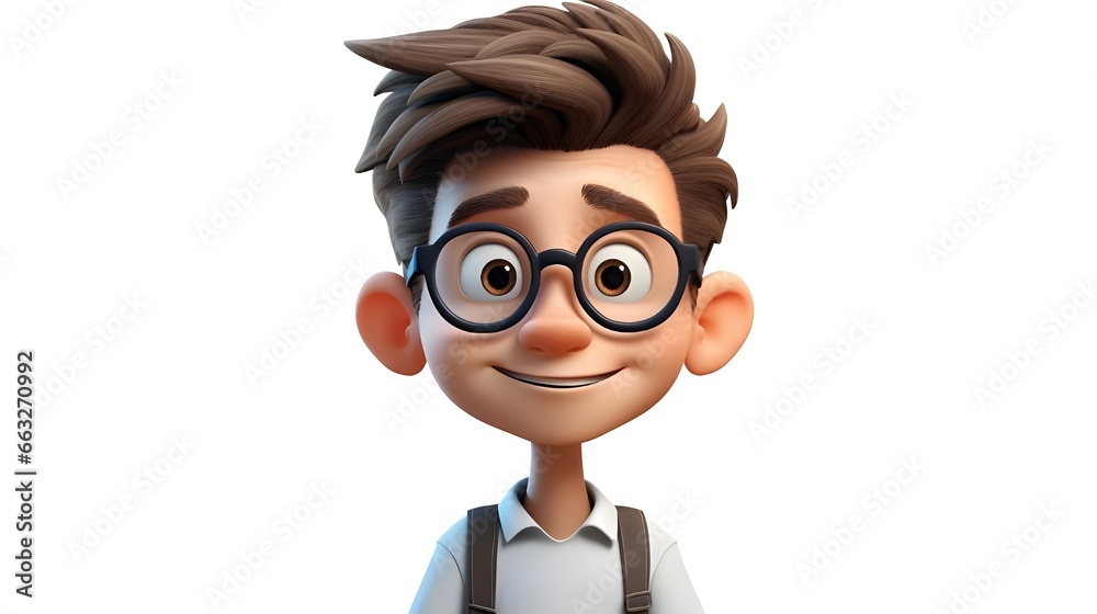 Cute animated boy isolated on white background , copy speace , generative AI