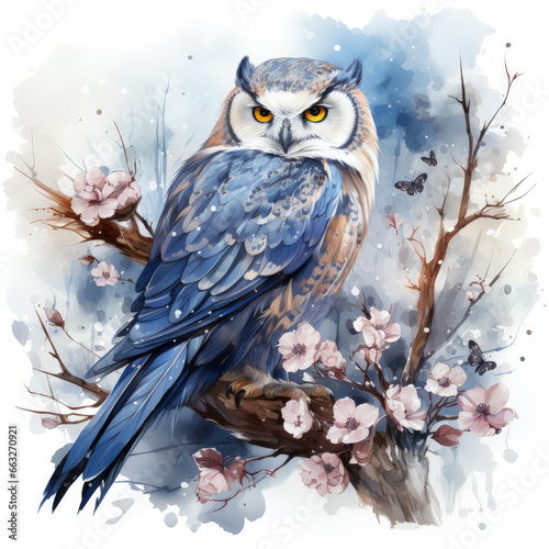 Watercolor Snowy Owl Illustration, Generative Ai