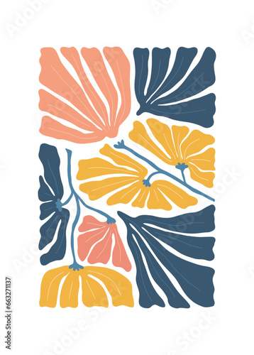 Floral abstract elements. Botanical composition. Modern trendy Matisse minimal style. Floral poster, invite. Vector arrangements for greeting card or invitation design