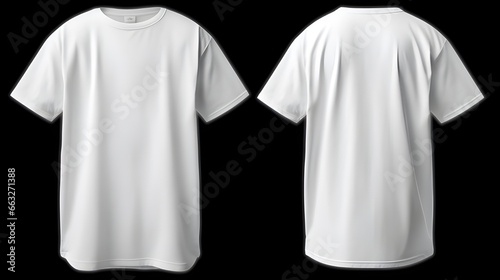 White tshirt mockup , front side and back side , isolated on black , print speace , clothing brand concept , Generative AI photo