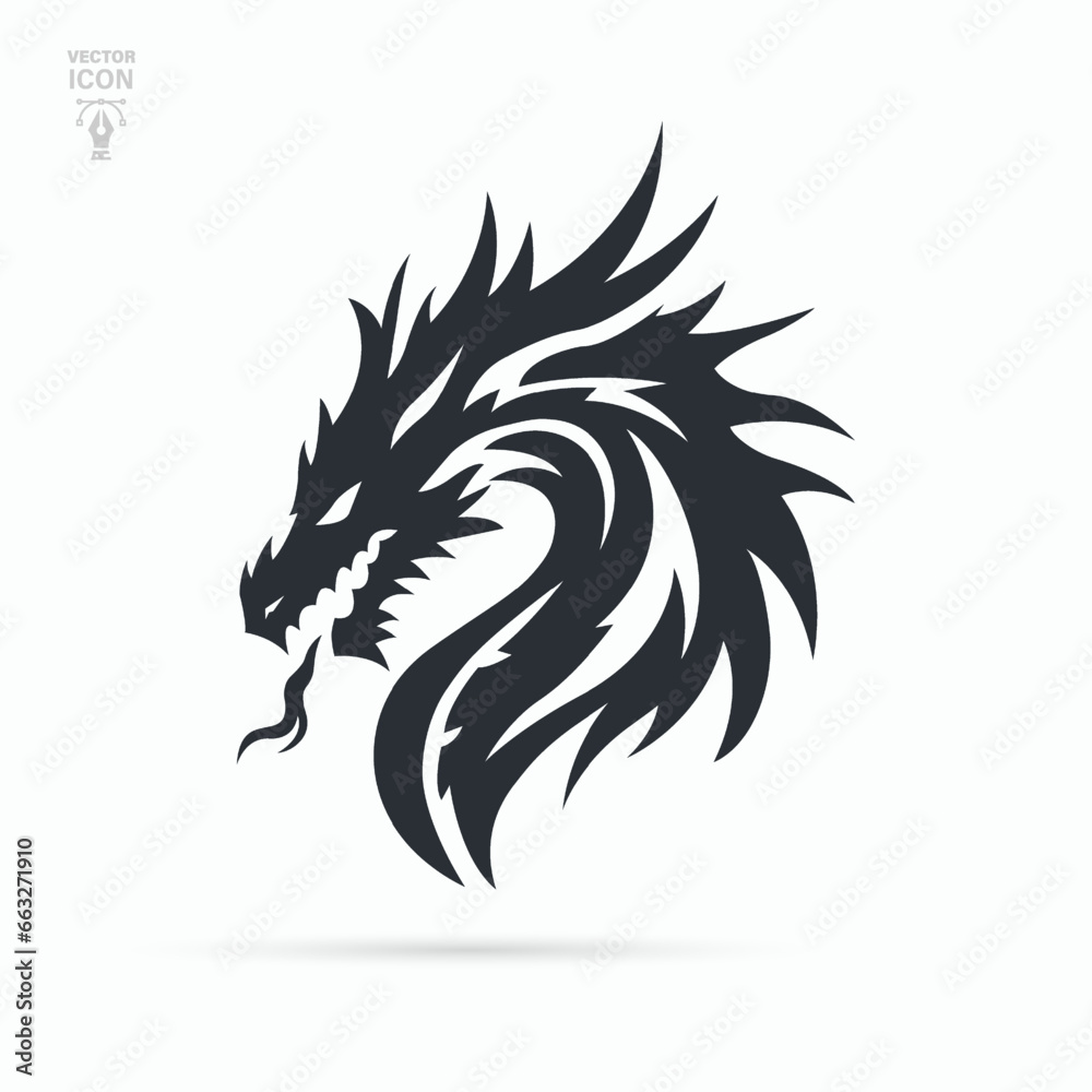 Head of dragon silhouette icon. Astrology chinese lunar calendar animal. Vector illustration	
