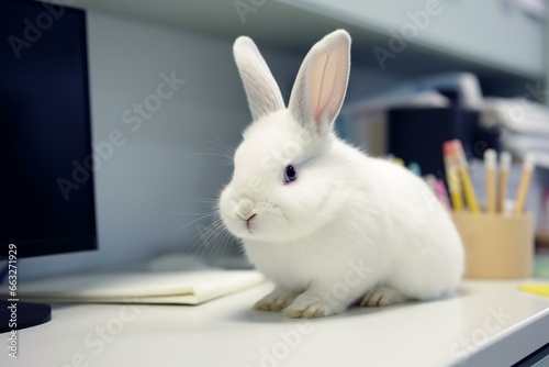 Bunny in workplace. Generative AI
