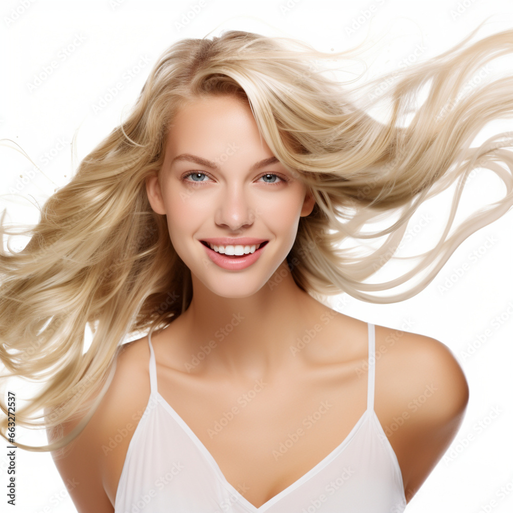 smiling lady with shaking her hair. Generative AI smiling lady with shaking her hair. Generative AI