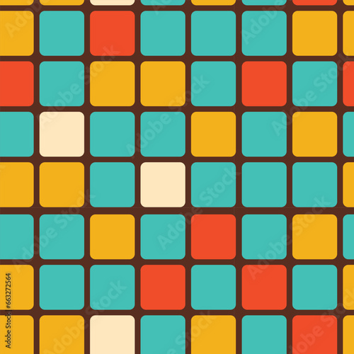 Set of colorful geometric and floral Vector Seamless Pattern. Retro 70s Style Nostaglic Fashion Textile. Summer Resort Prints. Vector trendy backgrounds in 70s style. Abstract modern geometric.