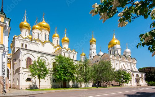 Arkhangelsky and Blagoveshchensky Cathedrals of Moscow Kremlin in spring, Russia
