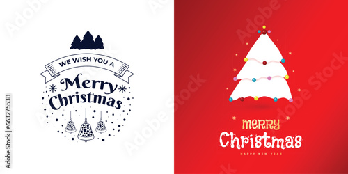 Merry Christmas greeting or wishing card and New Year red or white background. Xmas with light effect banner or poster design vector file