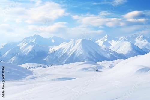 panorama of winter mountains with snow. copy space background, generative ai © Nia™
