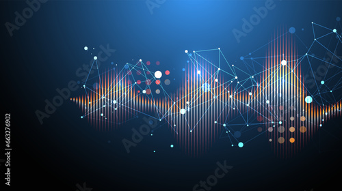Sound wave with plexus effect. Dynamic vibration wallpaper. Frequency pulse modulation vector illustration. photo
