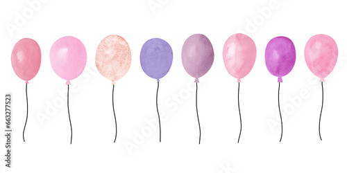 Set of watercolor balloons isolated on white background. Hand drawn ballon illustration for design  greeting card  baby shower  event  invitation