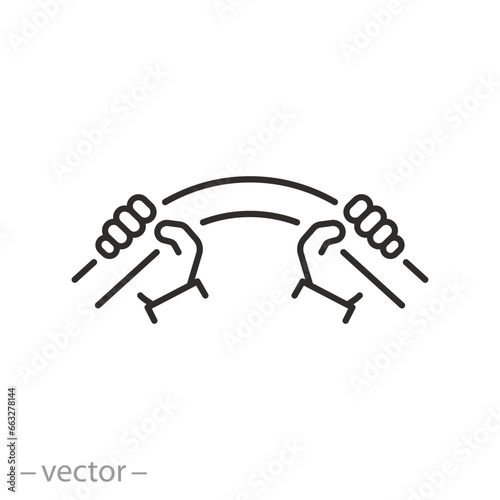 tube bending icon, pipe bend in hands, thin line symbol on white background - editable stroke vector illustration eps10