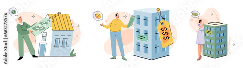 Buying and choosing housing. Vector illustration The purchase house required careful financial planning The residential neighborhood offered safe and family-friendly environment The business location