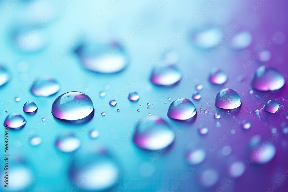 Capturing The Elegance Of Large, Transparent Water Droplets Or Rainwater On Bluepurple Turquoise Soft Background In Closeup Macro Photography, Creating Elegant And Delicate
