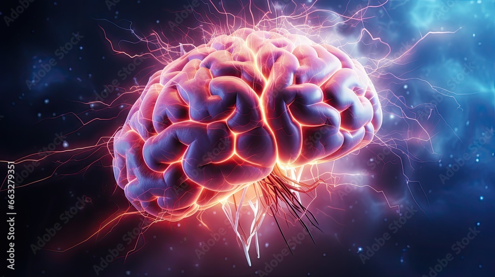 Human brain macro with electrical activity Human brain macro with electrical activity