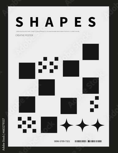 geometric black shape with a white background poster