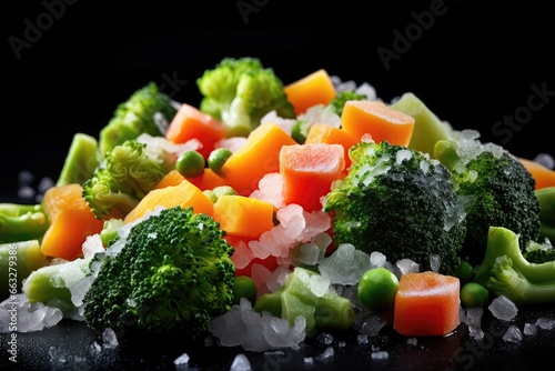 Closeup Of Frozen Vegetables On Black Background