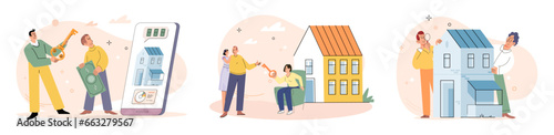 House for sale. Vector illustration The buying house concept inspired individuals to work towards their financial goals The property with mortgage provided asset could appreciate over time People