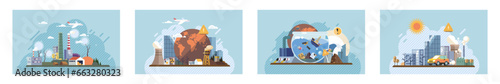 Industrial pollution. Dirty waste. Environmental pollution. Vector illustration. Factory emitting smoke has to be accountable for air quality Toxic waste chemicals are hidden threat to our environment